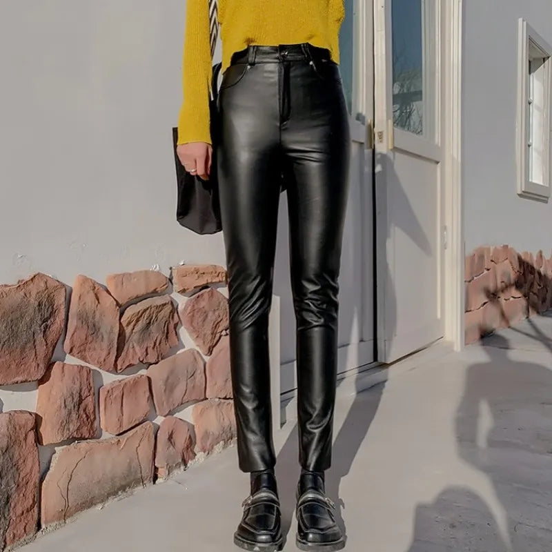 Genuine Leather Pants Slim Spring Cozy Jogger Leggings