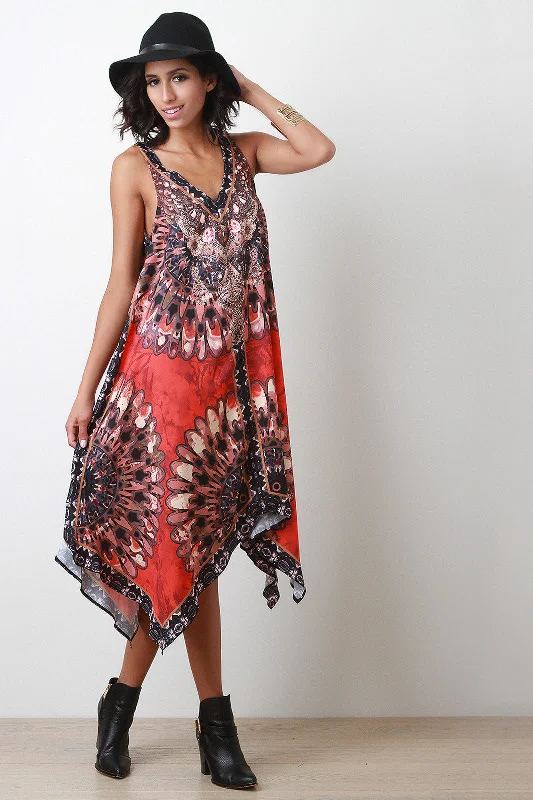 Multi Print Handkerchief Dress Tunics Lace romantic