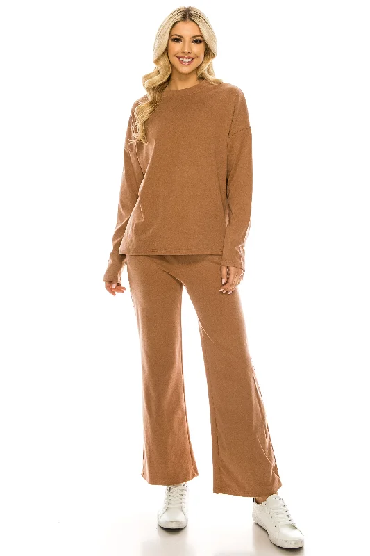 Haute Edition Women's Knit Lounge Set with Sweatshirt and Flared Pant Hoodie with Hem Elastic Stretchable Comfortable Haute Edition Women's Knit Lounge Set with Sweatshirt and Flared Pant Hoodie with Hem Elastic Stretchable Comfortable