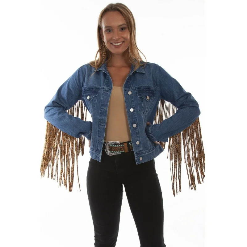 SCULLY WOMEN'S DENIM FRINGE JACKET - HC647 Elasticated Jacket Padded Jacket Insulated Jacket