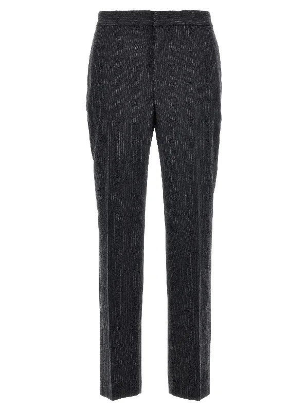 Pinstriped Pants With Rhinestone Detail Trendy Velvet Pants