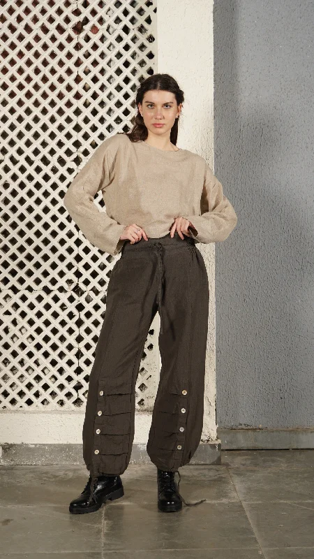 Polaris Linen Blend Pant in Khaki Casual Drawstring Pants