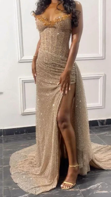 Gorgeous Strapless Beading Mermaid Long Prom Dress Birthday Outfits, DP3151