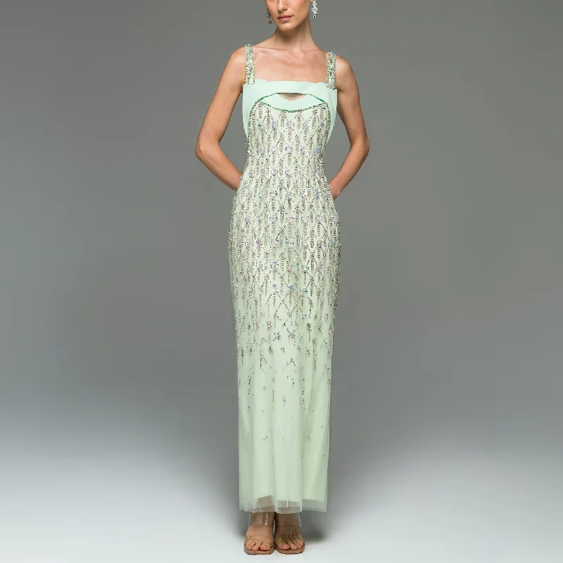 Beaded Tulle Dress in a 3D Flower Mesh