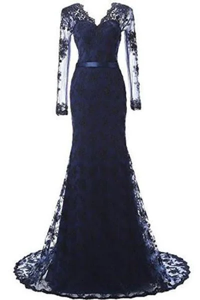 Prom Dresses Lace and Tulle V-Neck Mermaid Evening Dress