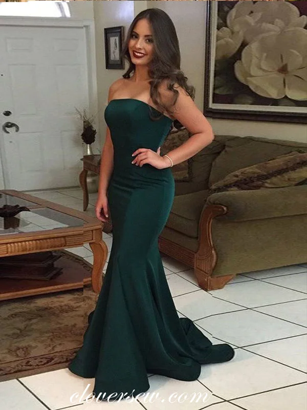 Teal Green Strapless Mermaid Elegant Prom Dresses,CP0391