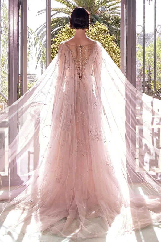 NORA Beaded Couture Cape Prom & Formal Evening Dress