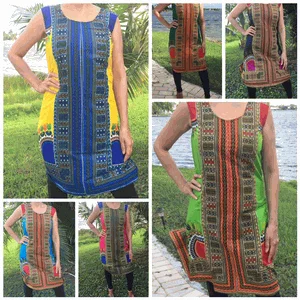 Dashiki Print Red Dress without sleeves!! Trendy African Dress in Dashiki Print!!