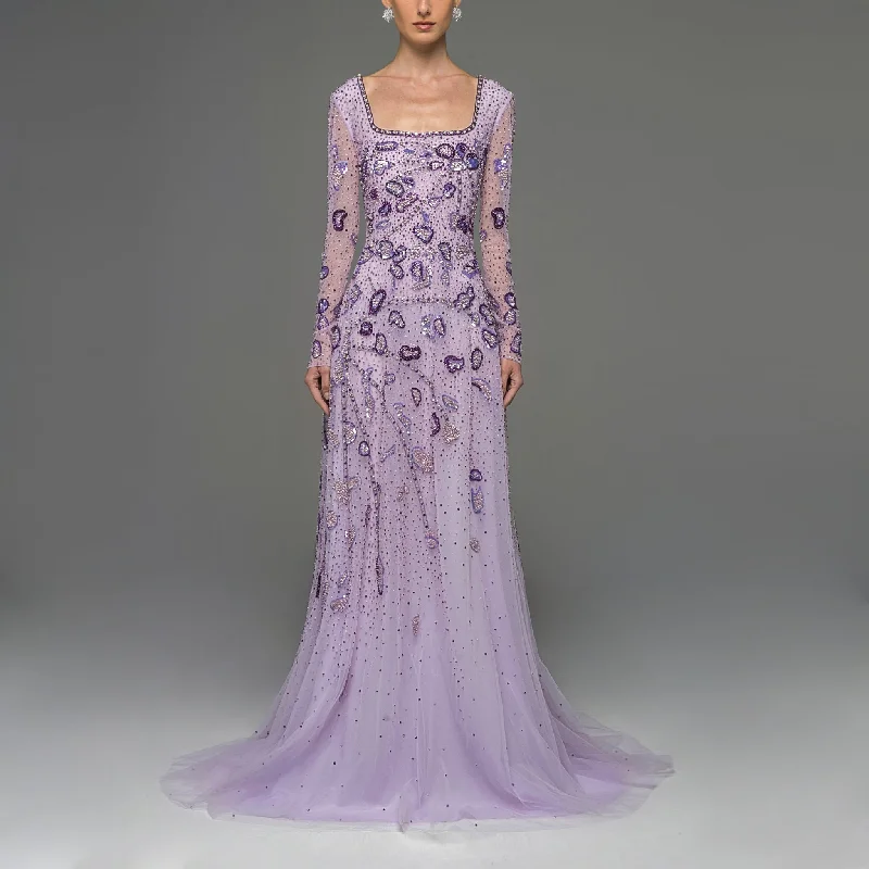 Beaded Tulle Dress with Stones & Sequins