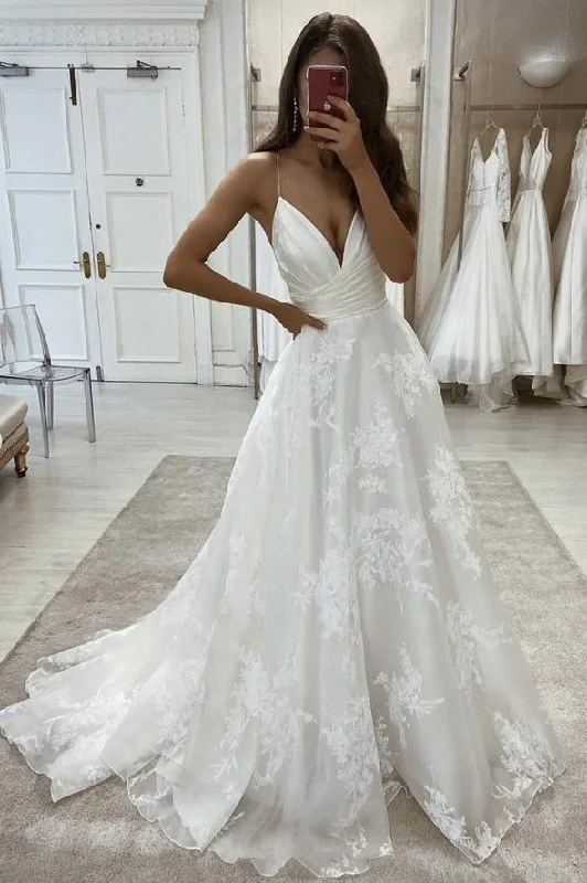White lace tulle long A line prom dress evening dress    cg22373