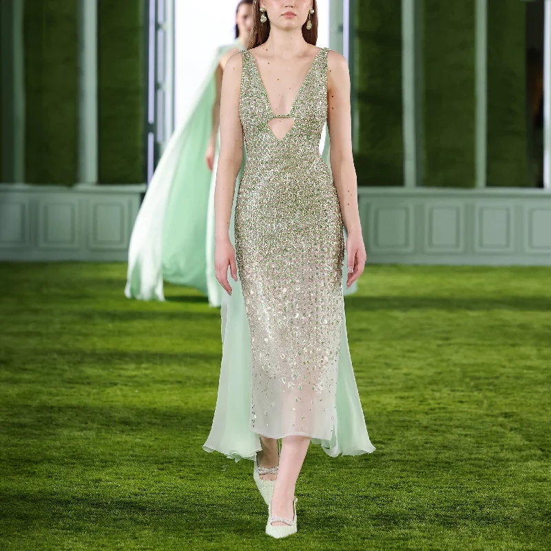 Beaded Tulle Dress with Diamond Shaped Stones
