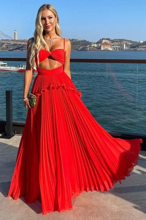 Red Satin A-Line Sweetheart Sleeveless Party Prom Dress