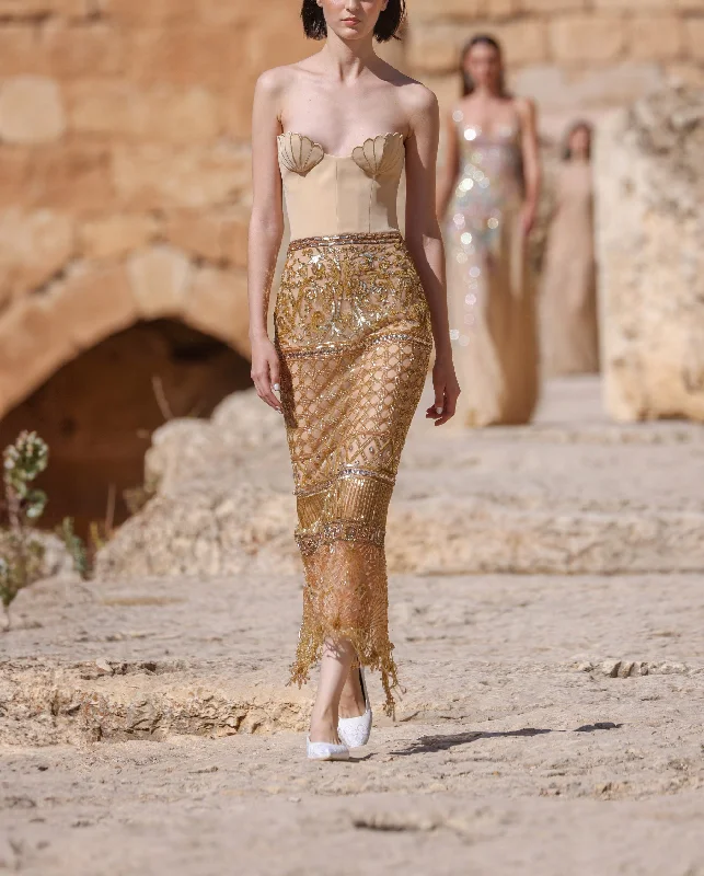 Strapless Dress With Fringed Skirt