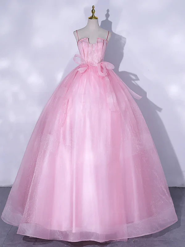 A Line Pink Tulle Lace  Prom Dresses, Lace Tulle  Pink Formal Evening Dresses Tunics Canvas sturdy