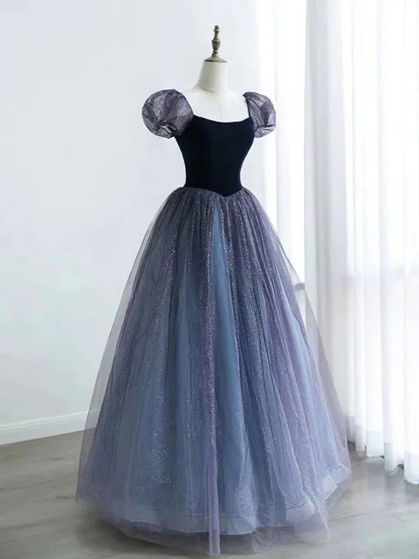 A Line Purple Velvet Tulle Long Prom Dresses, Long  Purple Tulle Formal Evening Dresses Tunics Summer linen