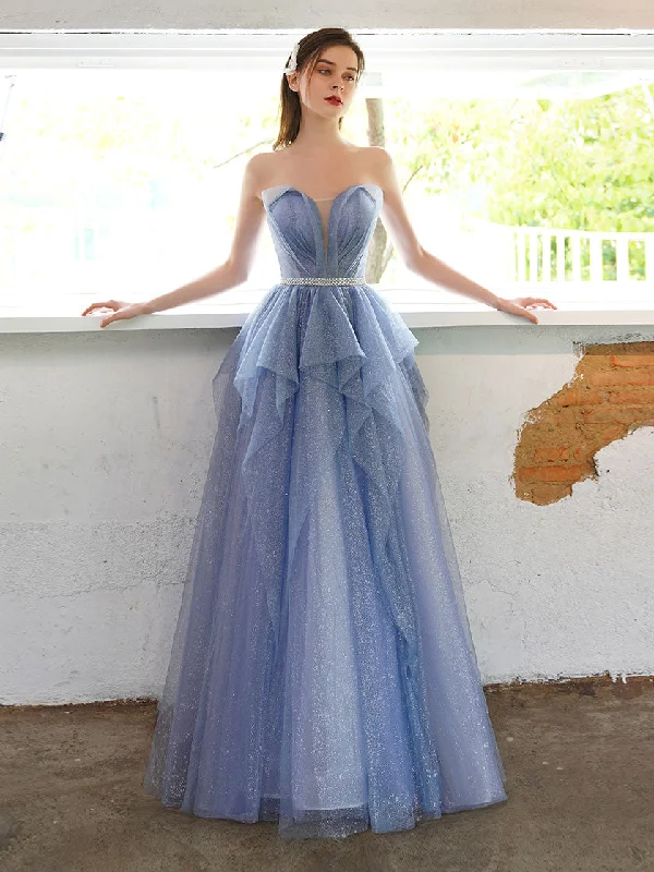 A-line Tulle Sequin Long Prom Dress, Tulle Sequin Long Evening Dress Tunics Occasion special