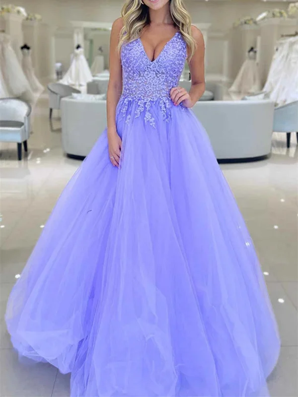 A Line V Neck Lilac Lace Long Prom Dresses, A Line V Neck Purple Lace Long Formal Evening Dresses Tunics Winter warm