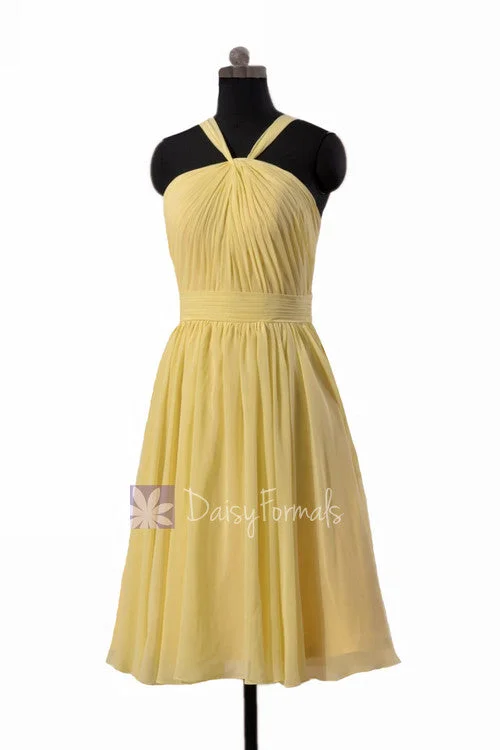 Appealing Knee Length Chiffon Bridesmaid Dress Light Yellow Party Dress(BM5195S) Square Neckline Feminine Appealing Knee Length Chiffon Bridesmaid Dress Light Yellow Party Dress(BM5195S) Square Neckline Feminine