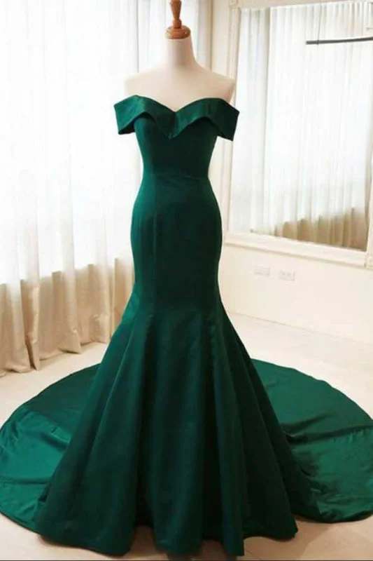 Attractive Fascinating Attractive Dark Green Off the Shoulder Mermaid Prom Dress Sexy Long Evening Dresses Tunics Favorite customer