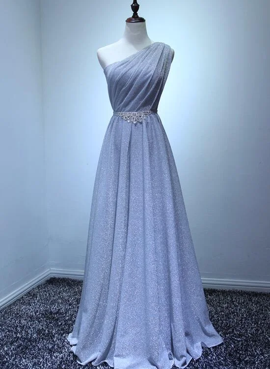 Beautiful Grey One Shoulder Lace-up Long Bridesmaid Dress, Grey Party Dress, Prom Dress Tunics Fall fleece