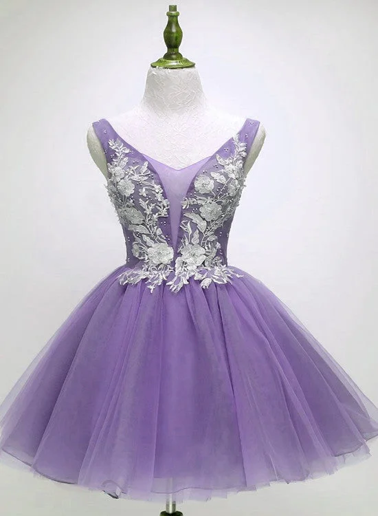 Beautiful Light Purple Tulle Short Party Dresses , Formal Dresses Tunics stripes playful