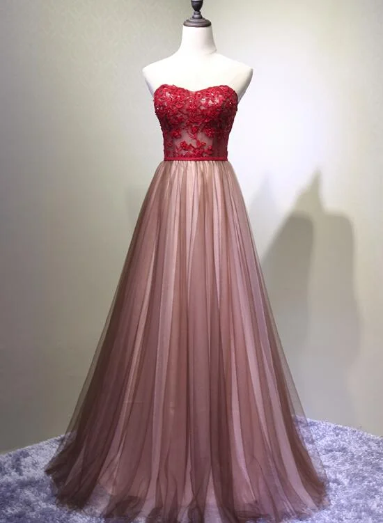 Beautiful Red and Pink Sweetheart A-line Junior Prom Dress, Prom Gown, Party Dress Off-the-shoulder Chic Trendy