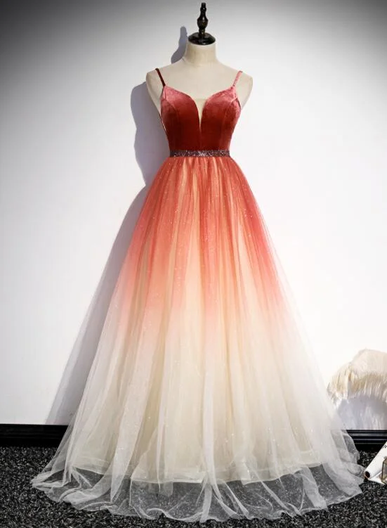 Beautiful Red Velvet and Gradient Tulle Beaded Party Dress, Straps Long Formal Gown Tunics Brand named Beautiful Red Velvet and Gradient Tulle Beaded Party Dress, Straps Long Formal Gown Tunics Brand named