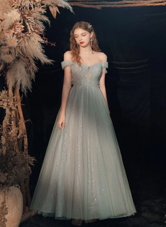 Beautiful Shiny Tulle A-line Off Shoulder Long Prom Dress 2022, Sweetheart Party Dresses Tunics Cozy comfortable