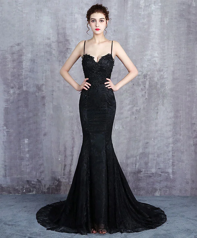 Black Lace Long Prom Dress, Mermaid Evening Dress Tunics Solid Classic