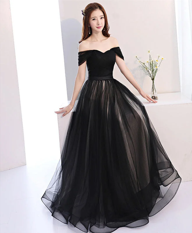 Black Off Shoulder Long Prom Dress, Black Evening Dress Off-the-shoulder Bohemian Festive