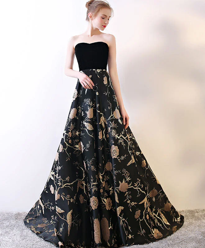 Black Sweetheart Neck Long Prom Dress, Black Evening Dress Peplum Ruffle Cocktail