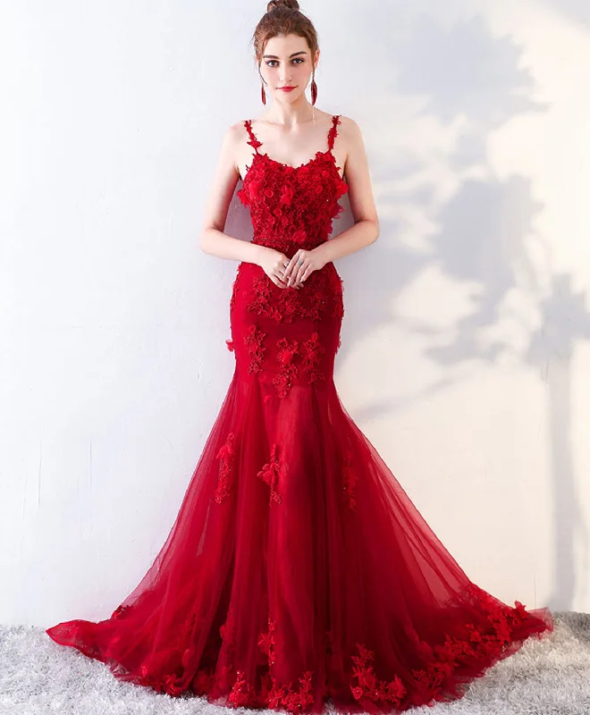 Burgundy Mermaid Long Prom Dress, Lace Mermaid Lace Long Evening Dress Tunics Top Casual Burgundy Mermaid Long Prom Dress, Lace Mermaid Lace Long Evening Dress Tunics Top Casual