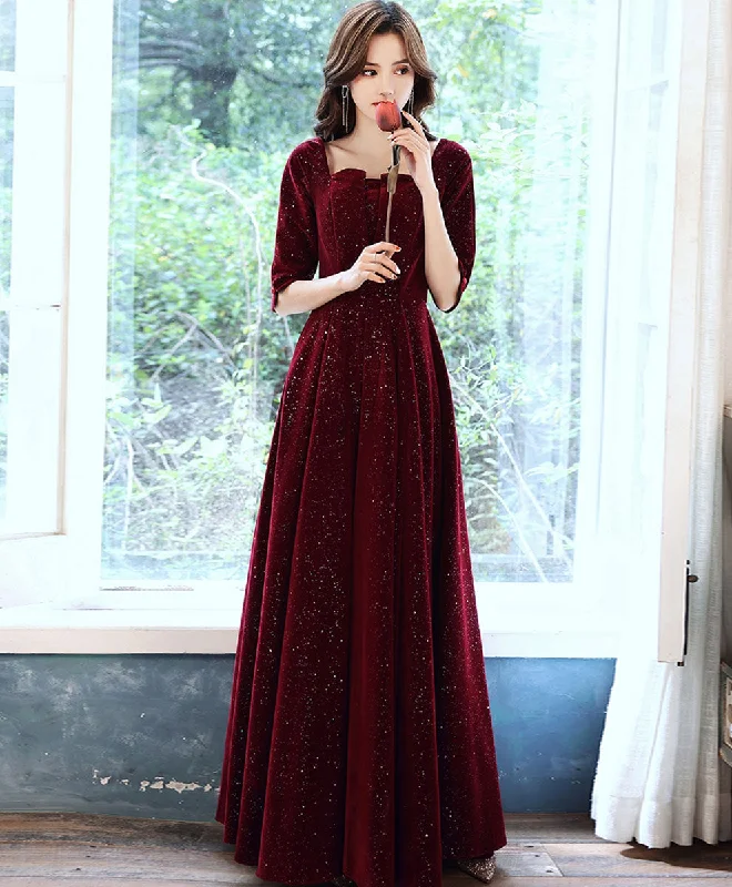 Burgundy Velvet Long Prom Dress Burgundy, Velvet Formal Evening Dress Tunics Sale discount