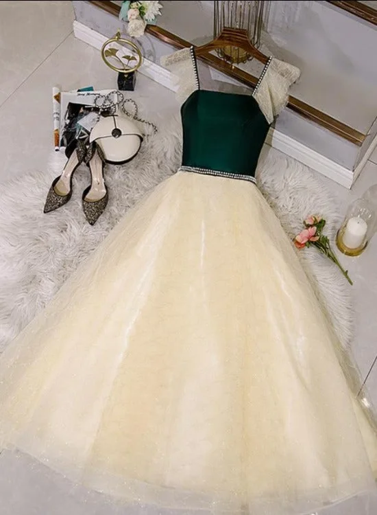 Champagne Tulle and Lace Pearls Party Dresses, Short Prom Dress Homecoming Dresses Tunics Evening elegant