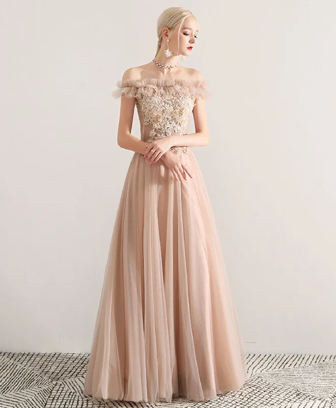 Champagne Tulle Lace Long Prom Dress, Champagne Tulle Evening Dress Tunics Sophisticated sleek