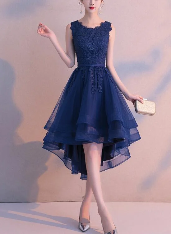 Charming Blue High Low Round Neckline Stylish Party Dress, Cute Formal Dress Tunics Bestseller popular