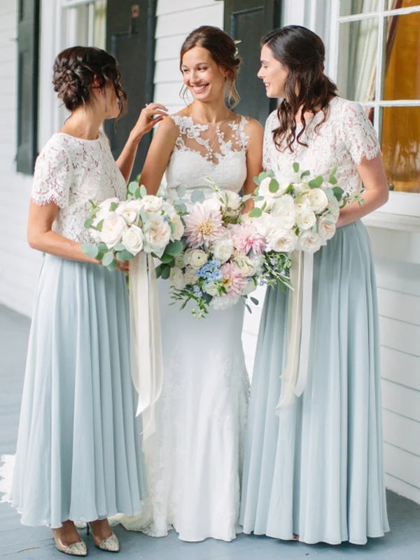 Charming Short Sleeve Lace Chiffom Party Dresses Long Bridesmaid Dresses, SW1118 Tunics Top rated