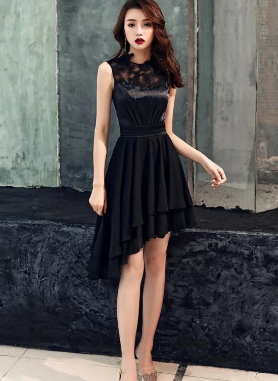 Chic High Low Chiffon and Satin Lace Party Dress, High Low Homecoming Dress Prom Dress Tunics Floral girly