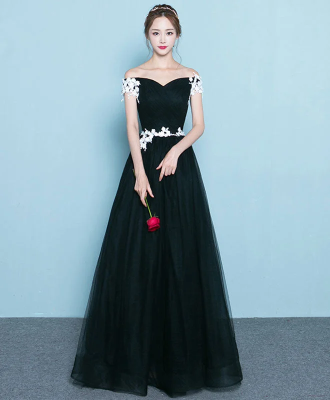 Cute Black Long Prom Dress, Lace Evening Dress Tunics Solid Classic