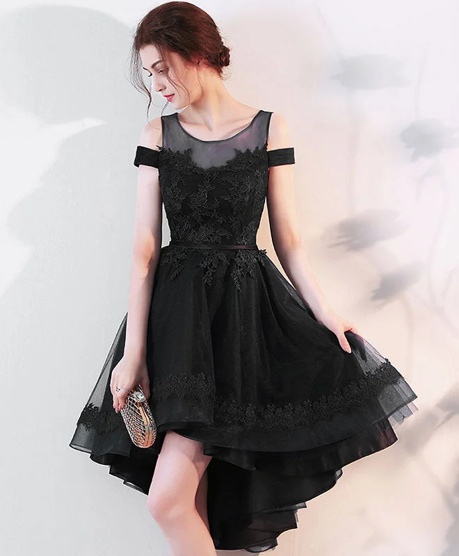 Cute Lace Off Shoulder Short Prom Dress, High Low Evening Dress Cowl Neckline Elegant