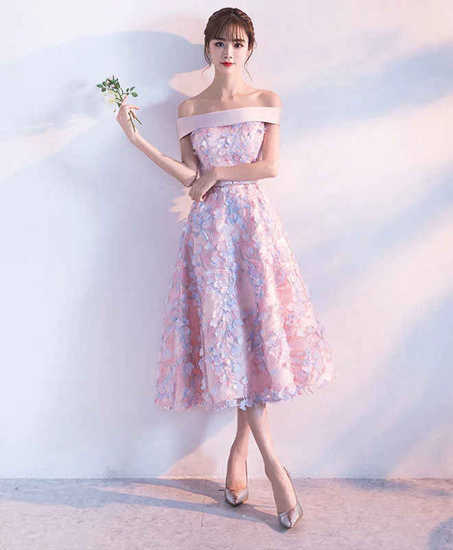 Cute Pink Lace Short Prom Dress, Pink Evening Dress Tunics Satin smooth