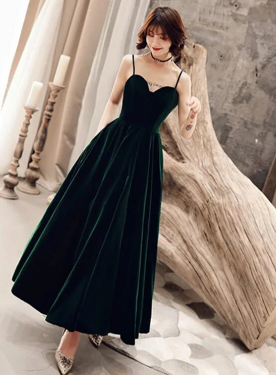 Dark Green V Back Long Velvet Elegant Party Dress, A-line Straps Bridesmaid Dress Tunics Timeless classic Dark Green V Back Long Velvet Elegant Party Dress, A-line Straps Bridesmaid Dress Tunics Timeless classic