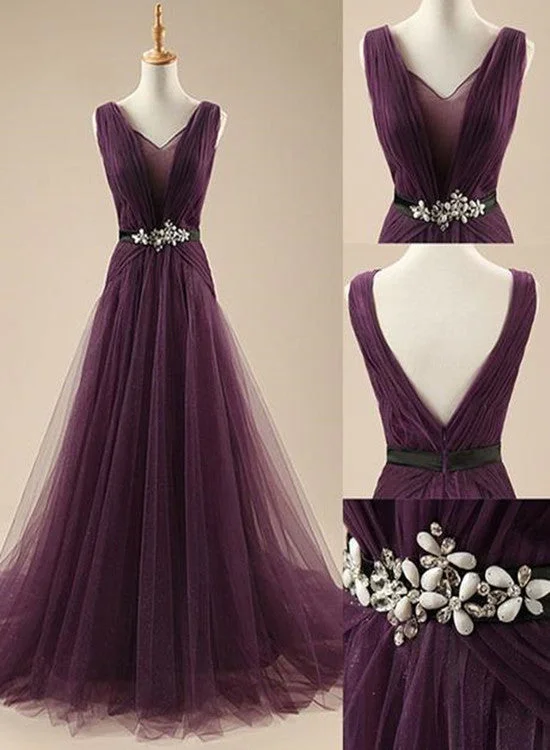 Dark Purple Long Evening Gowns , Beautiful Prom Dresses , Wedding Party Dress Tunics Trendy modern