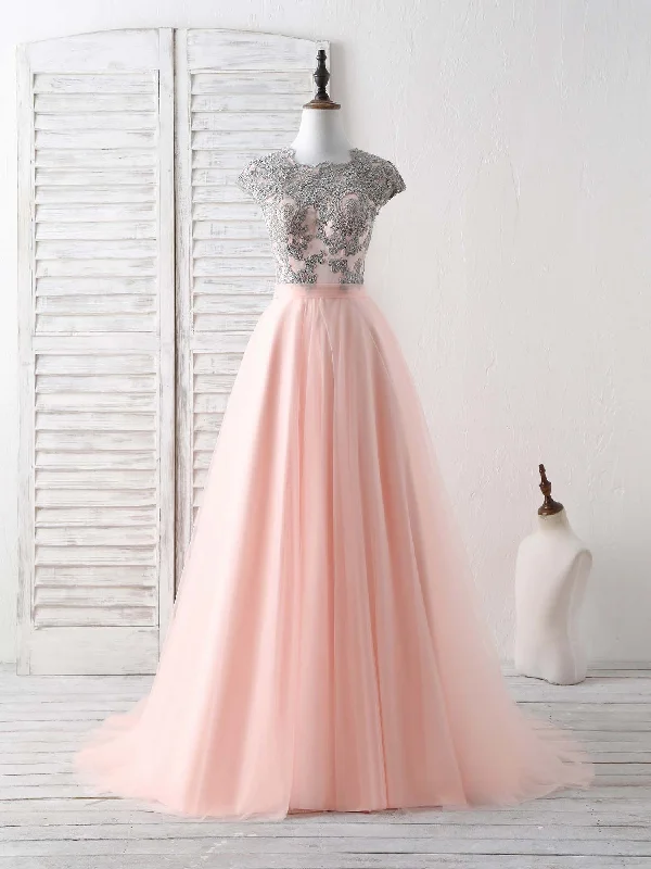 Elegant Tulle Lace Applique Long Prom Dress Tulle Evening Dress Tunics Distressed trendy