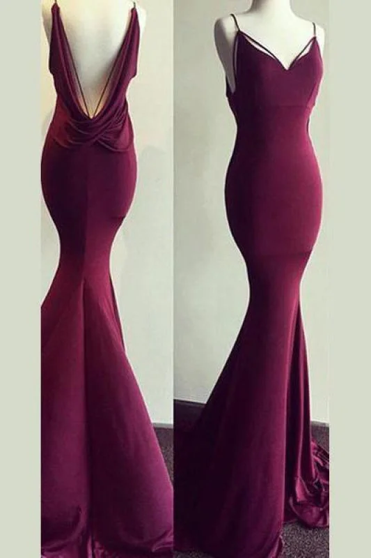 Fabulous Modest Best Spaghetti Straps Mermaid V-neck Sleeveless Prom Sexy Backless Evening Dress Tunics Vintage classic