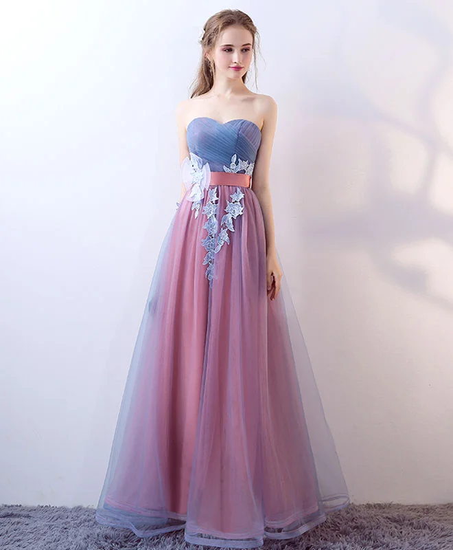 Gray Blue Tulle Long Prom Dress, Gray Blue Evening Dress Tunics Stylish elegant