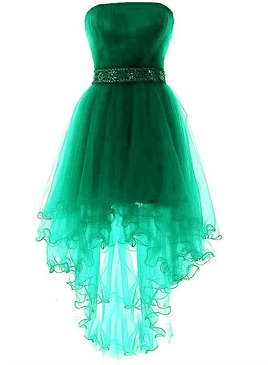 Green High Low Lovely Beaded Tulle Party Dress, Cute Junior Prom Dress Tunics Timeless classic