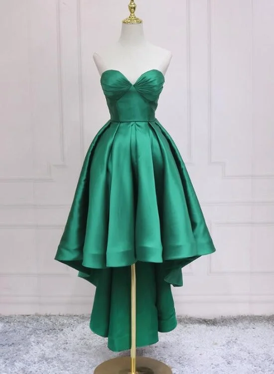 Green Satin Fashionable High Low Party Dress Homecoming Dress, Green Prom Dress Formal Dress Glittery Long Formal