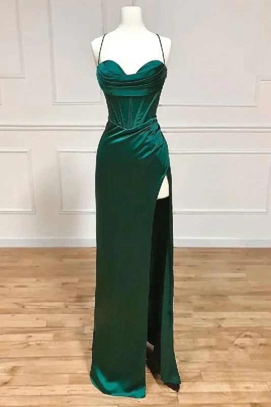 Green Straps Satin Bridesmaid Dress Simple Long Party Dress MD7274 Tunics Top rated