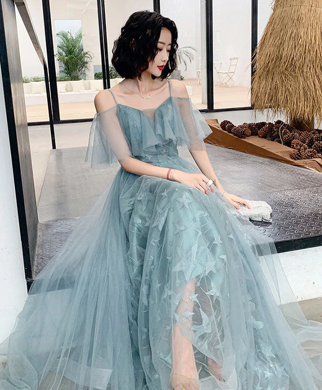 Green Tulle Lace Long Prom Dress Green Evening Dress Turtleneck Warm Winter